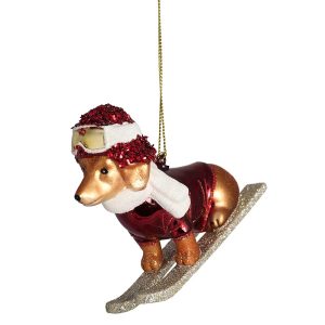 Glasornament Hund Ski